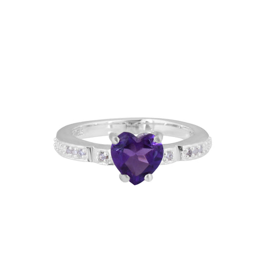 Heart Shaped Amethyst Ring In Silver