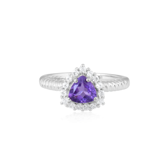 Amethyst Triangle Silver Ring