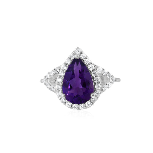 Pear Natural Amethyst and Zircon Ring