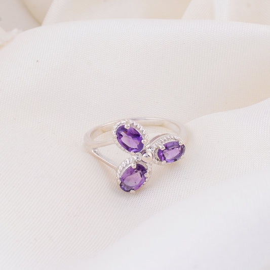 Elegant Three-Stone Amethyst Ring