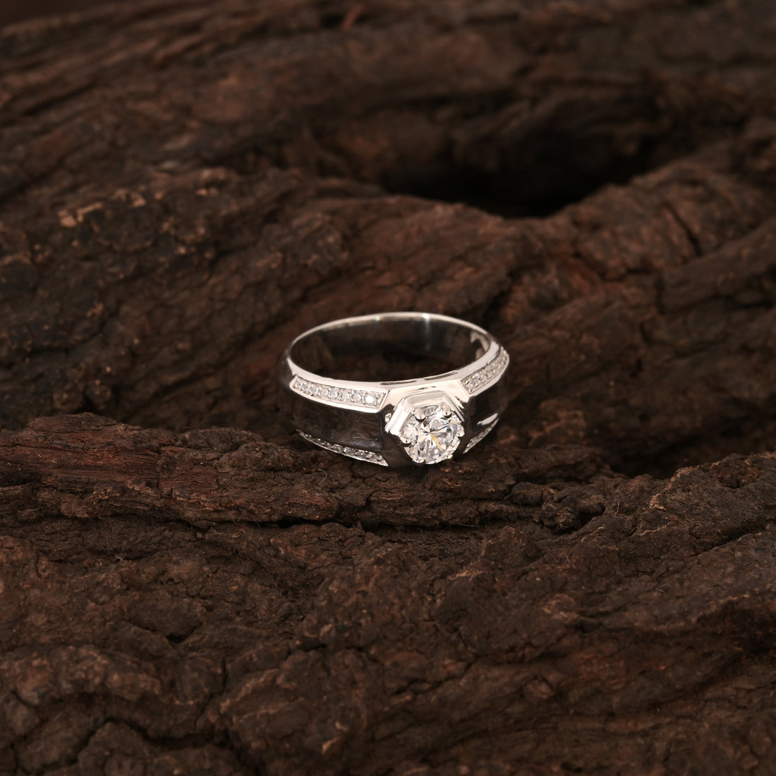 Hexagon Solitaire Ring Men's