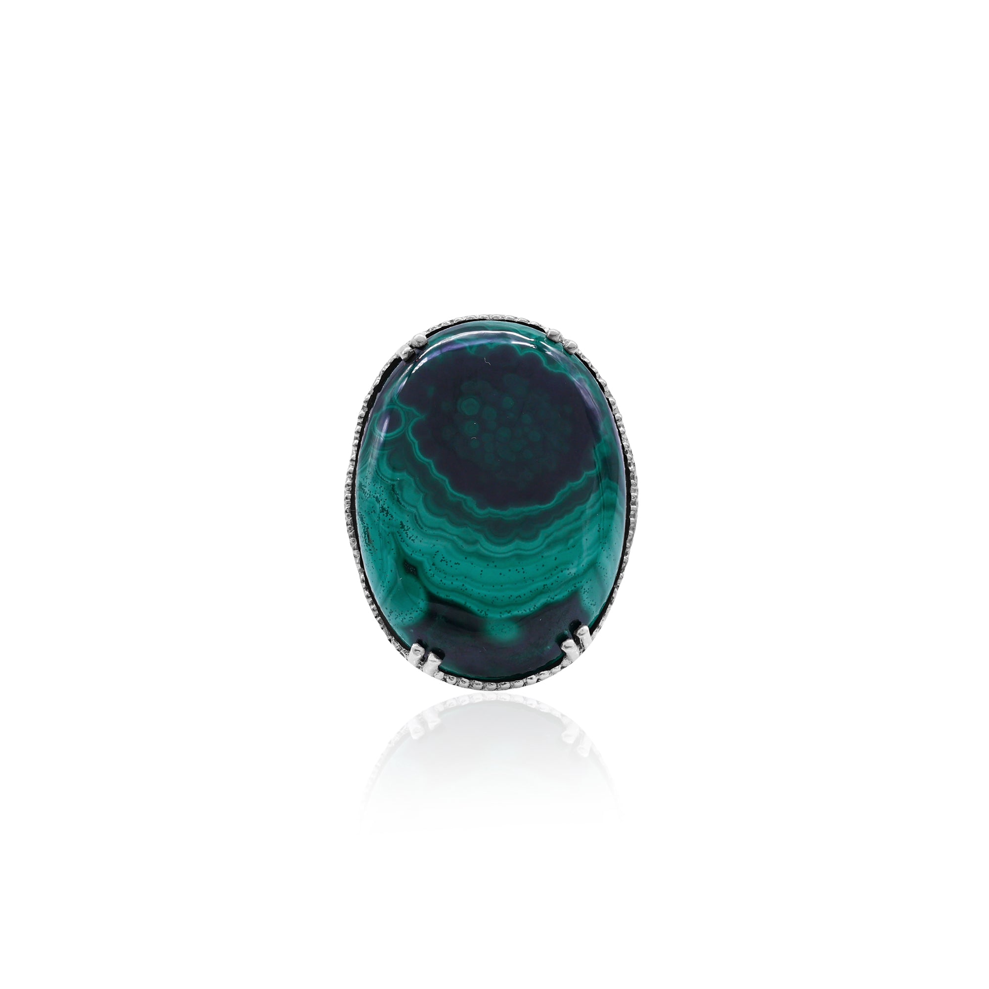 Natural Green Malachite Oval Cabochon Ring