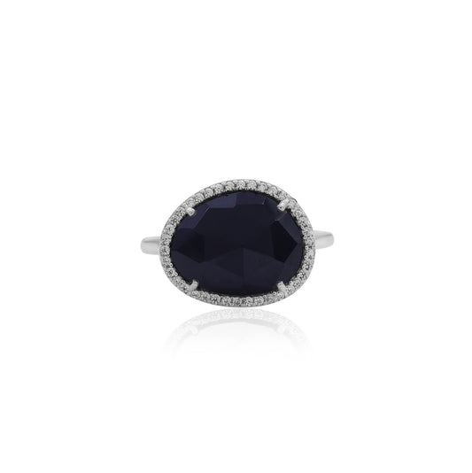 925 Sterling Silver Natural Black Spinel Ring