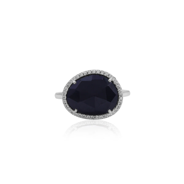 925 Sterling Silver Natural Black Spinel Ring