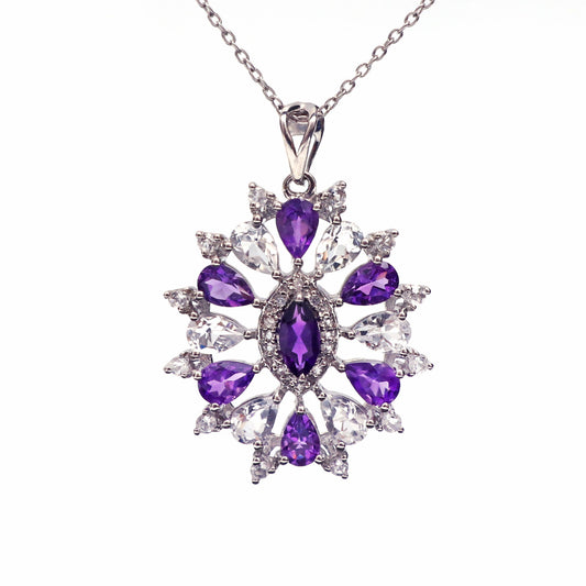 Natural Amethyst White Topaz Pendant