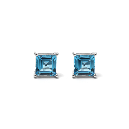 8 MM Square Swiss Blue Topaz Stud Earring
