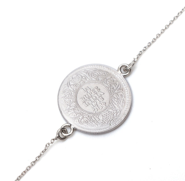 1/4 Rupee India 1938 George VI King Emperor Silver Coin Bracelet - Limited to 50 Pcs