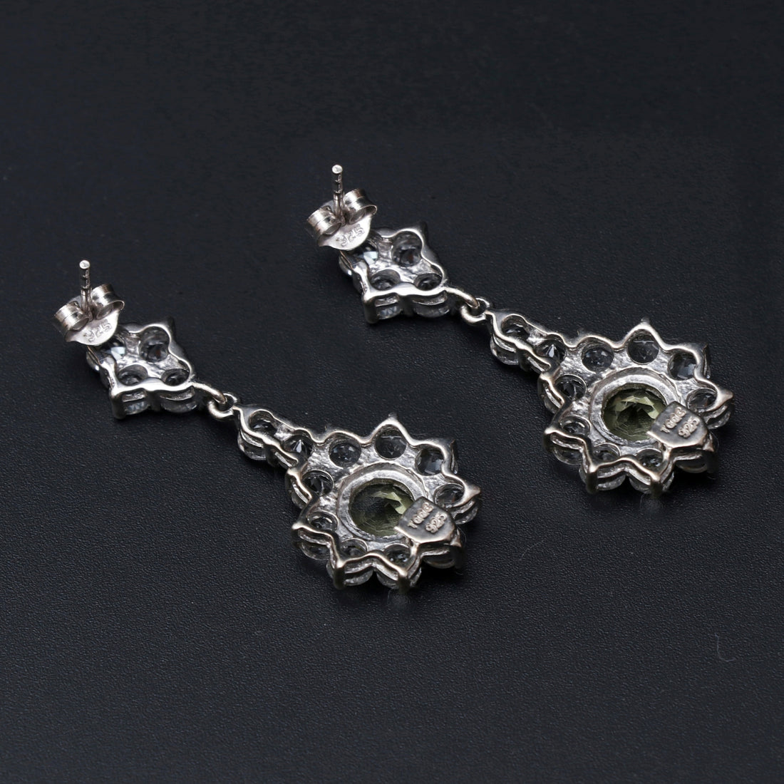 Golden Beryl and White Topaz Floral Dangle Earrings