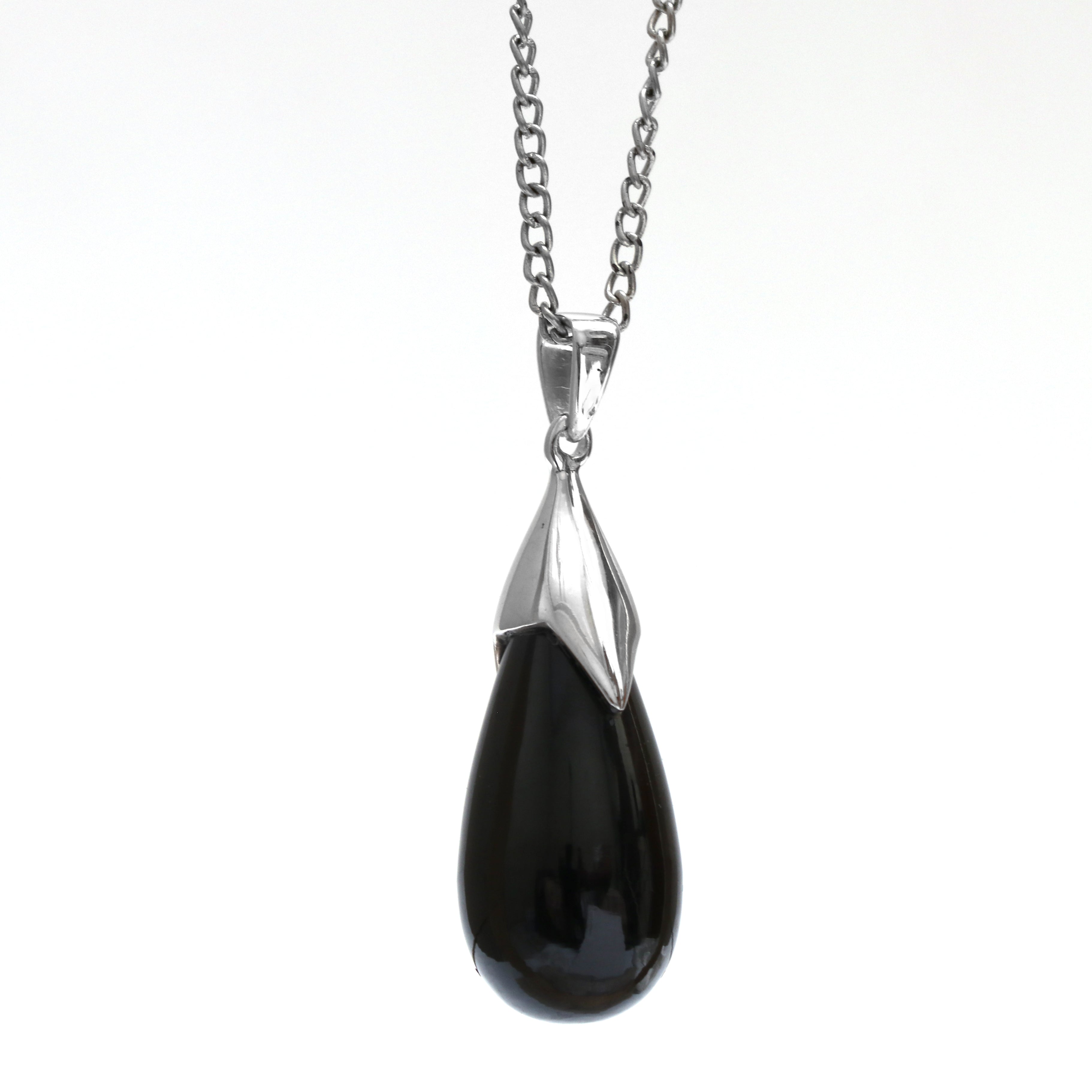 Pure Drop Natural Black Spinel Pendant