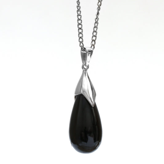 Pure Drop Natural Black Spinel Pendant