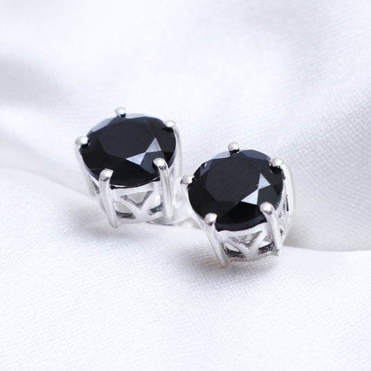 5 Prong Natural Black Spinel Round Stud Earring