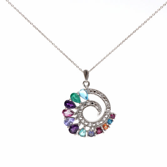 Natural Multi Gemstone Silver Necklace