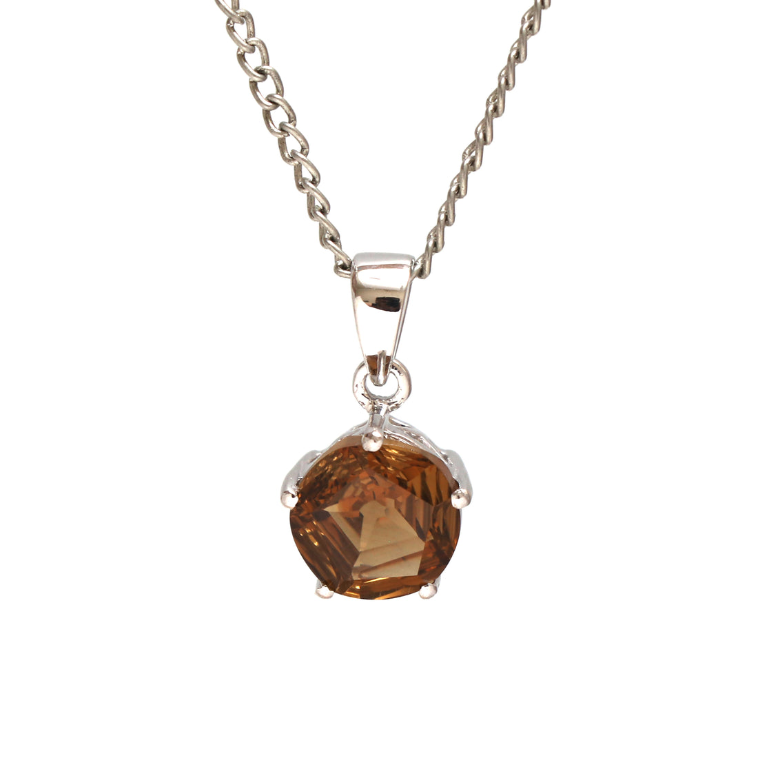 Honey Quartz Silver Pendant With Chain