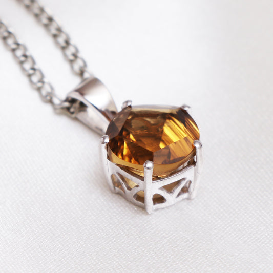Honey Quartz Silver Pendant With Chain