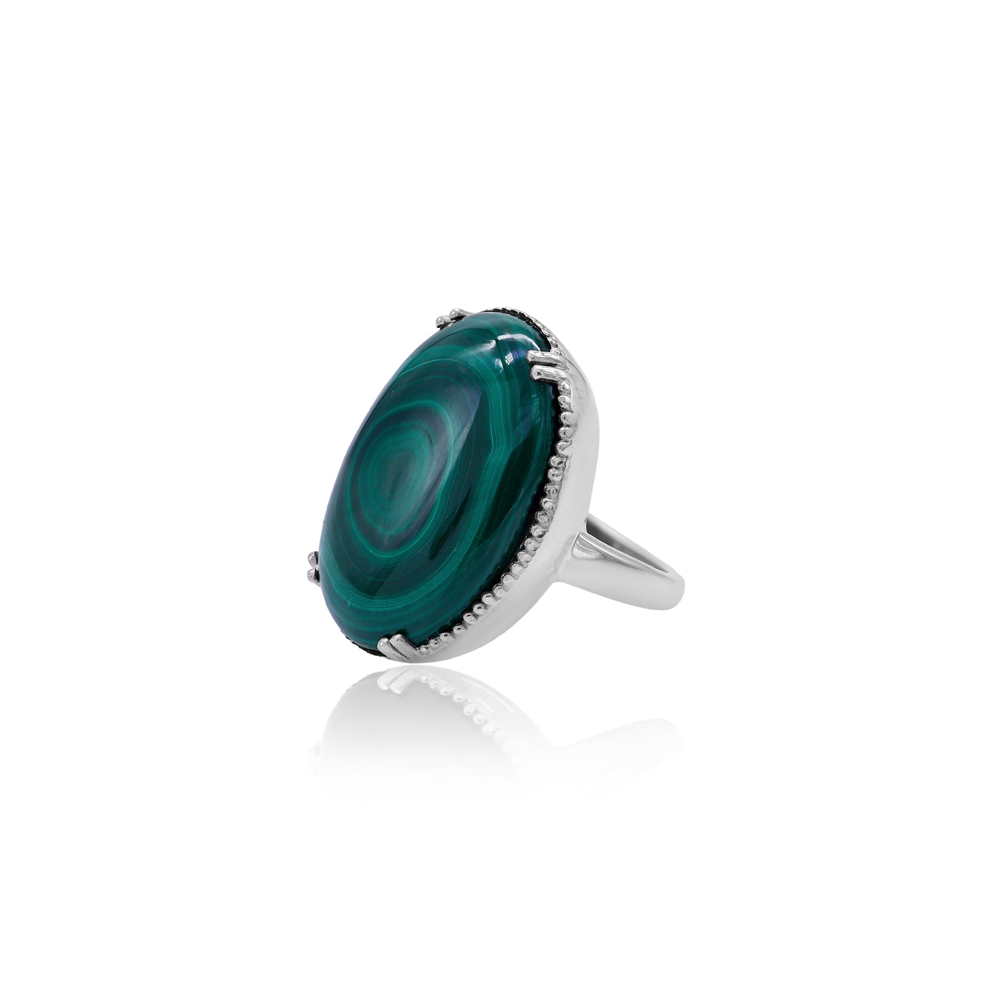 925 Sterling Silver Malachite Oval Gemstone Ring
