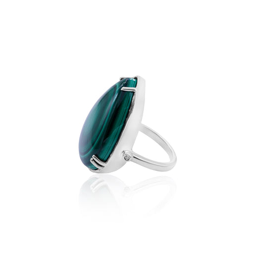 Natural Green Malachite Pear Cabochon Ring