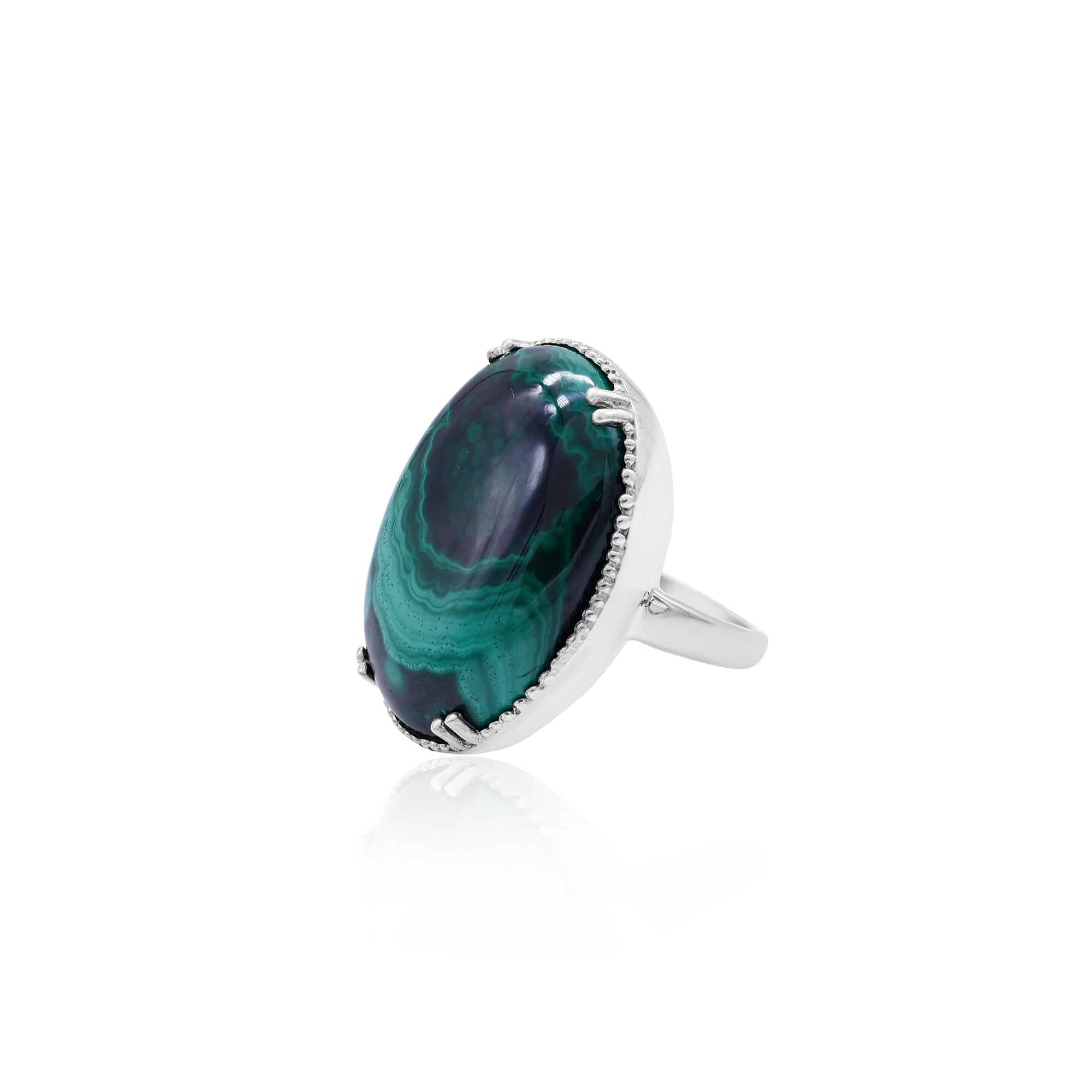 Natural Green Malachite Oval Cabochon Ring