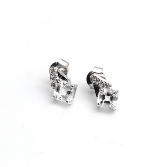 Natural White Topaz Stud Earring