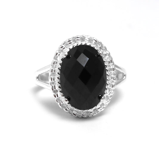 Natural Black Spinel Oval Gemstone Ring
