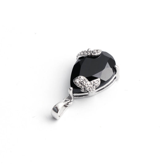 Natural Black Spinel Pear Pendant With Chain