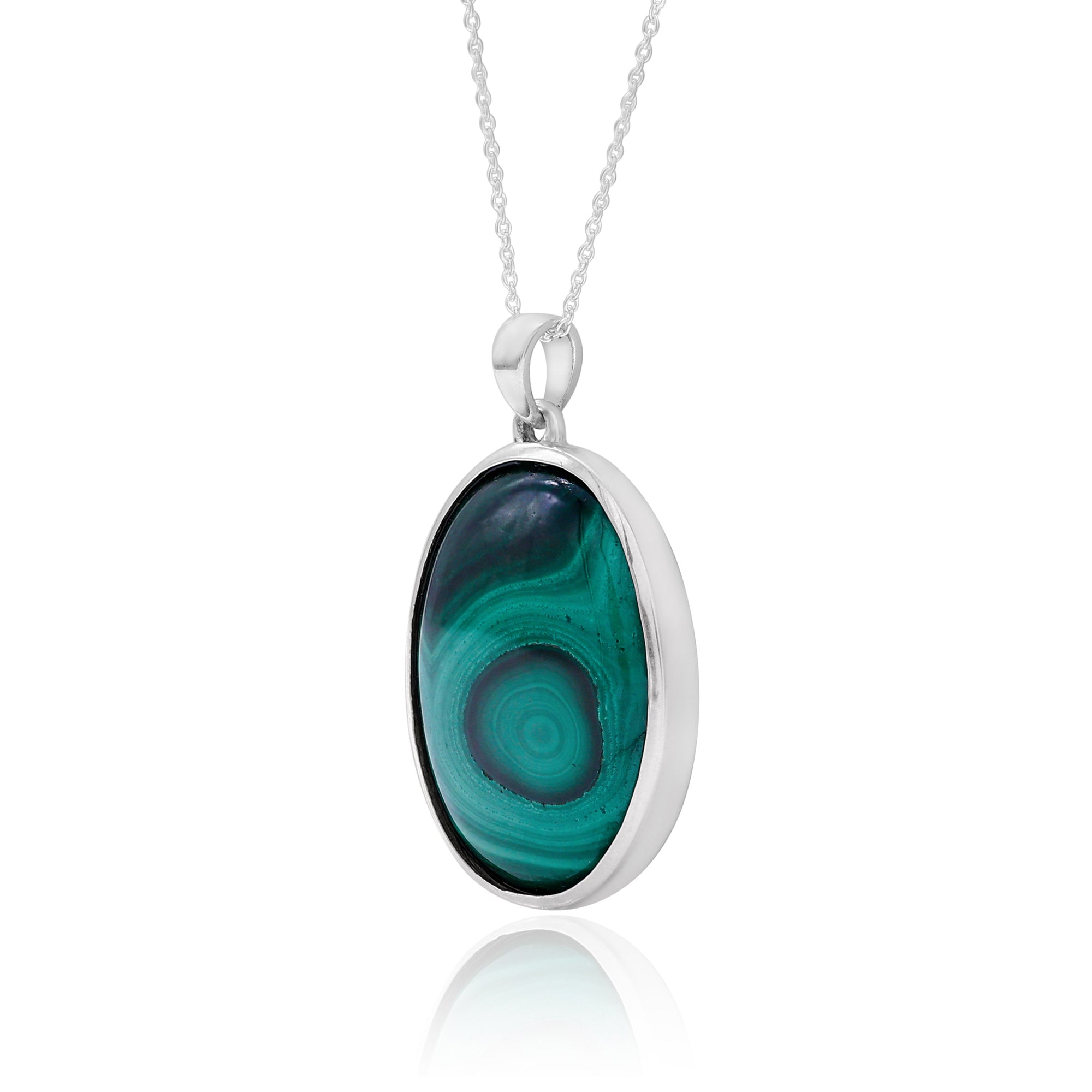 Natural Malachite Cabochon Pendant With Chain