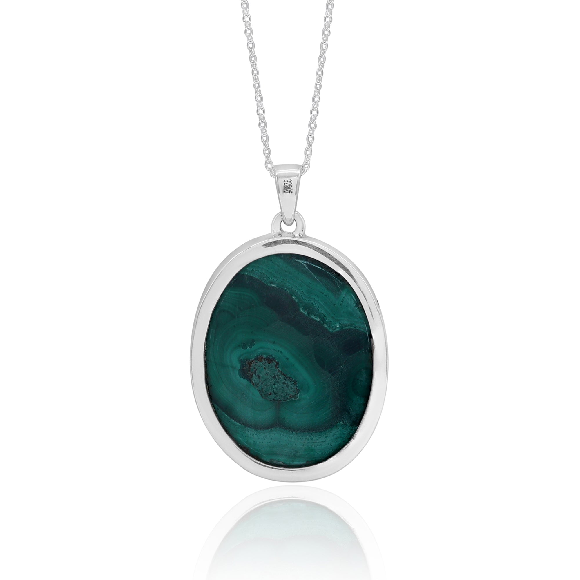 Natural Malachite Cabochon Pendant With Chain