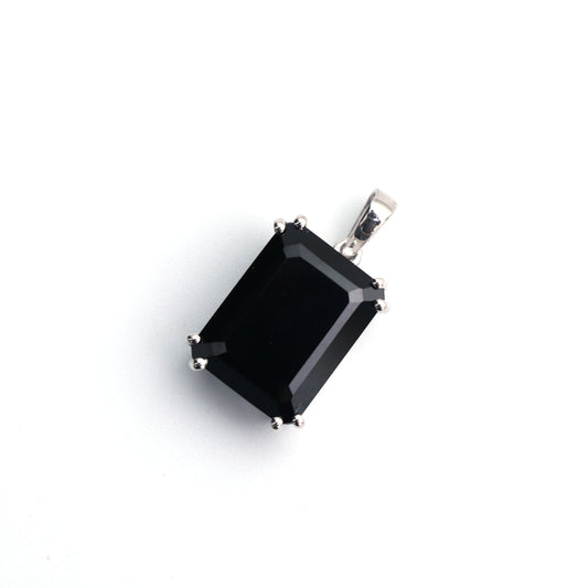 Natural Black Spinel Octagon Pendant