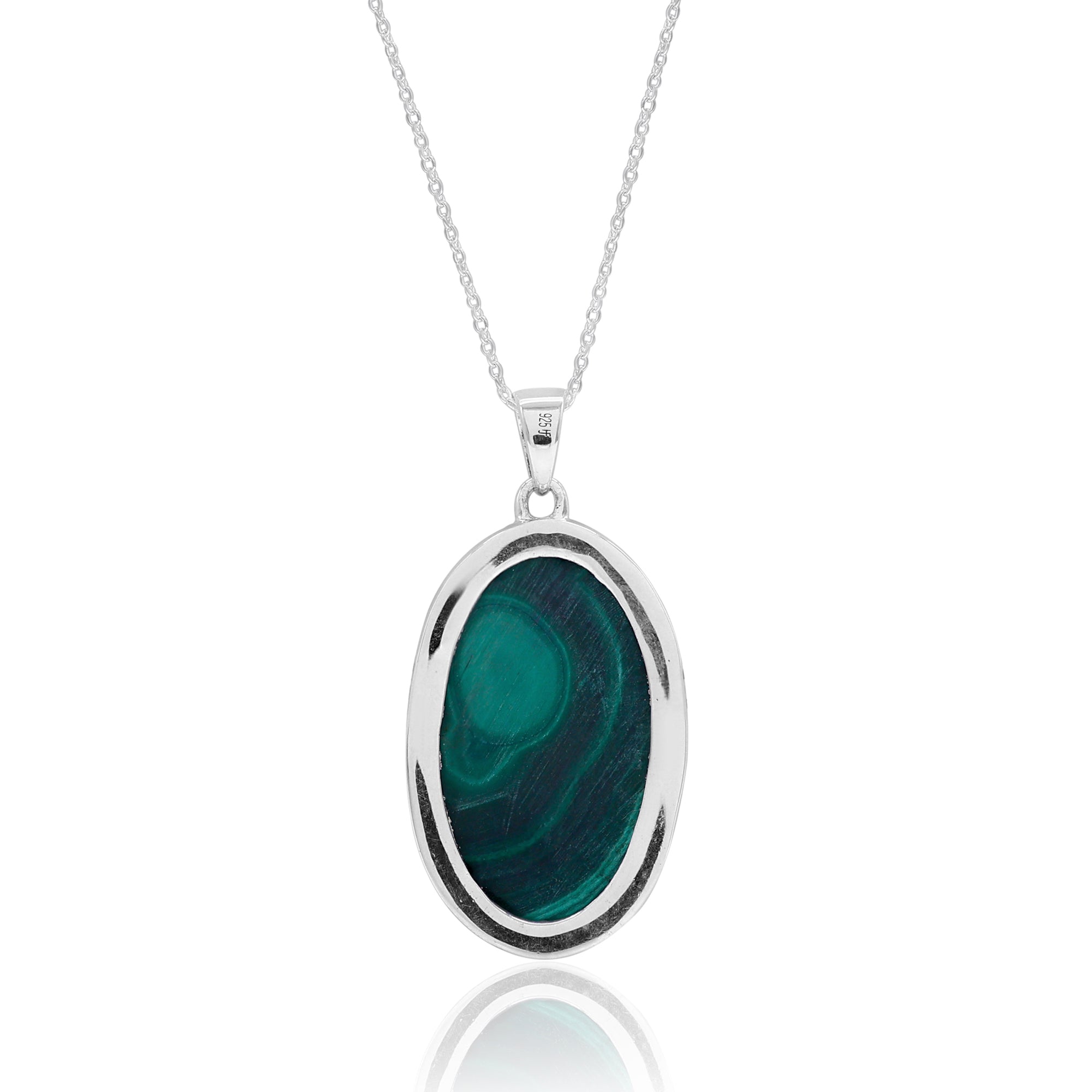 925 Sterling Silver Natural Green Malachite Pendant With Chain