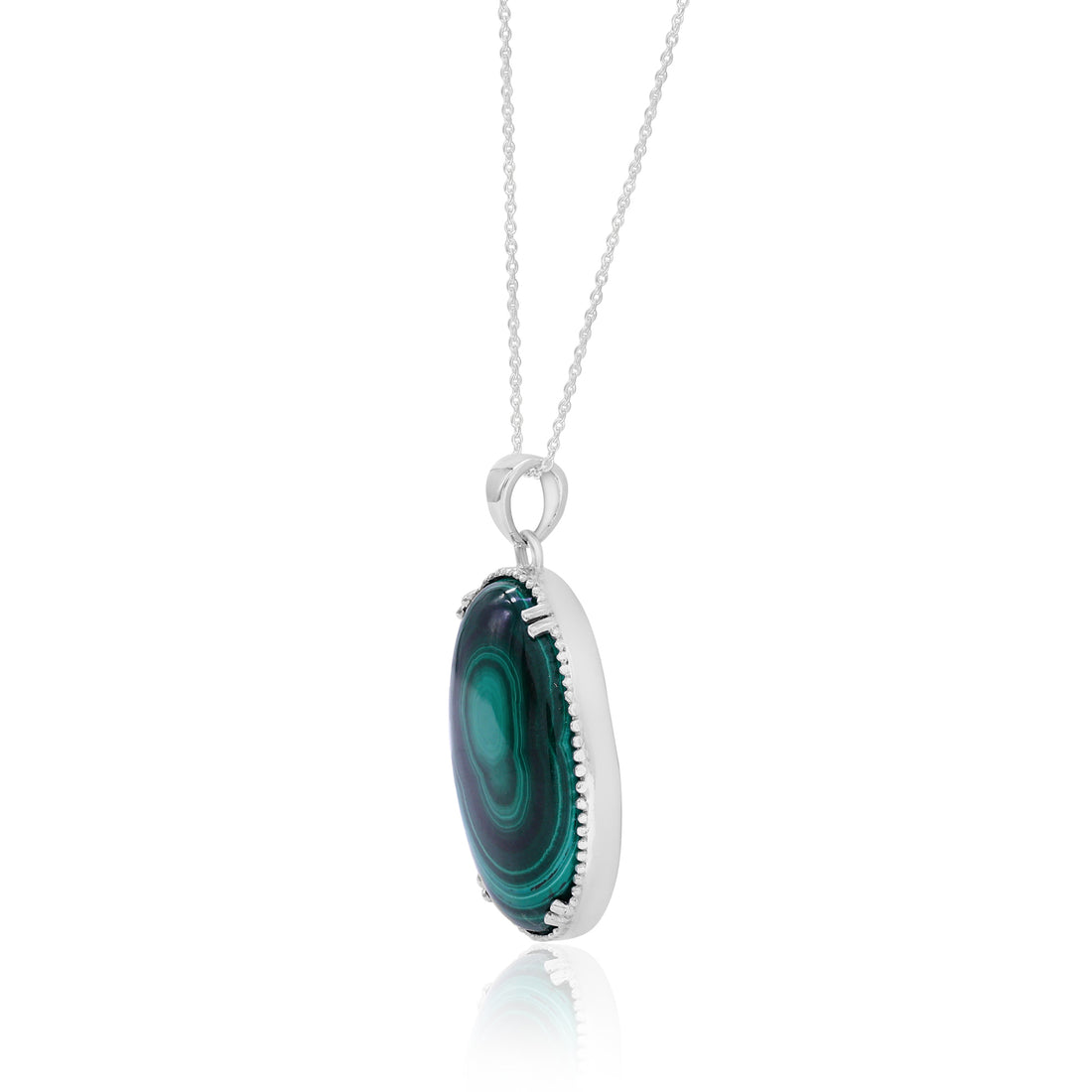 925 Sterling Silver Natural Green Malachite Pendant With Chain