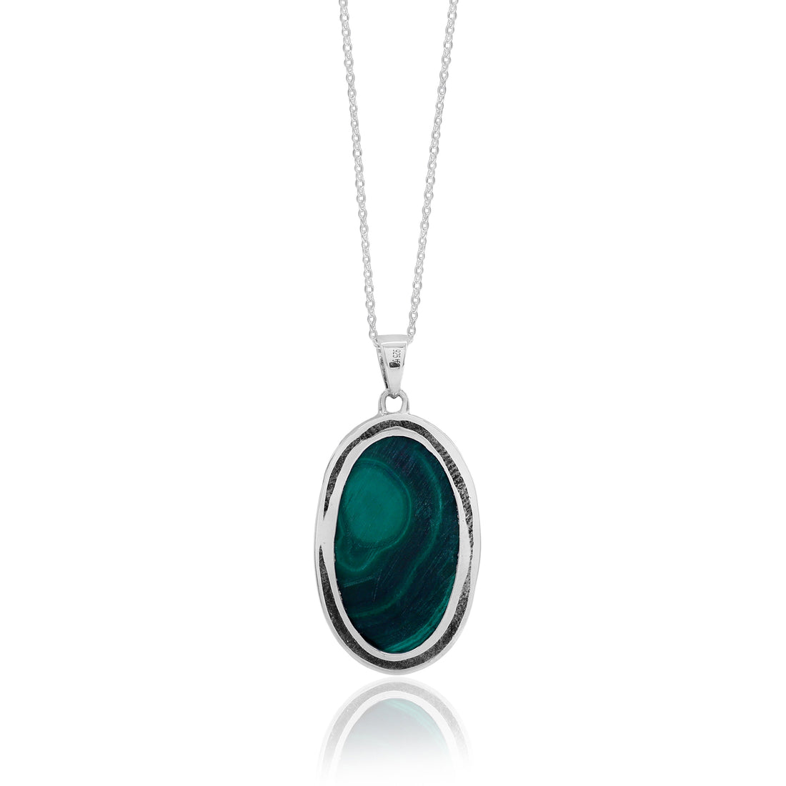 925 Sterling Silver Natural Green Malachite Pendant With Chain