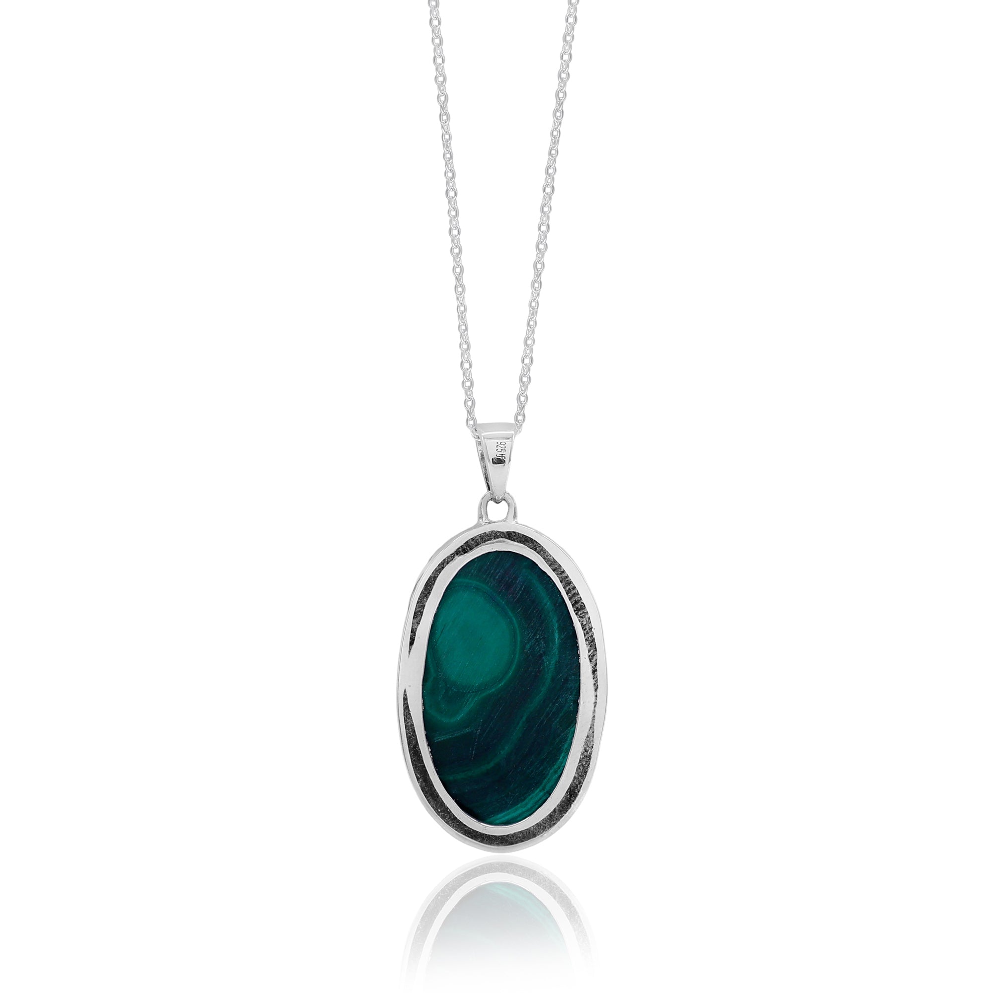 925 Sterling Silver Natural Green Malachite Pendant With Chain
