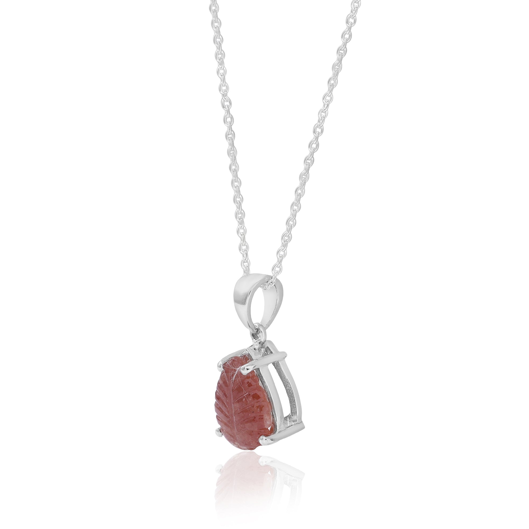 Natural Red Tourmaline Carving Pendant With Chain