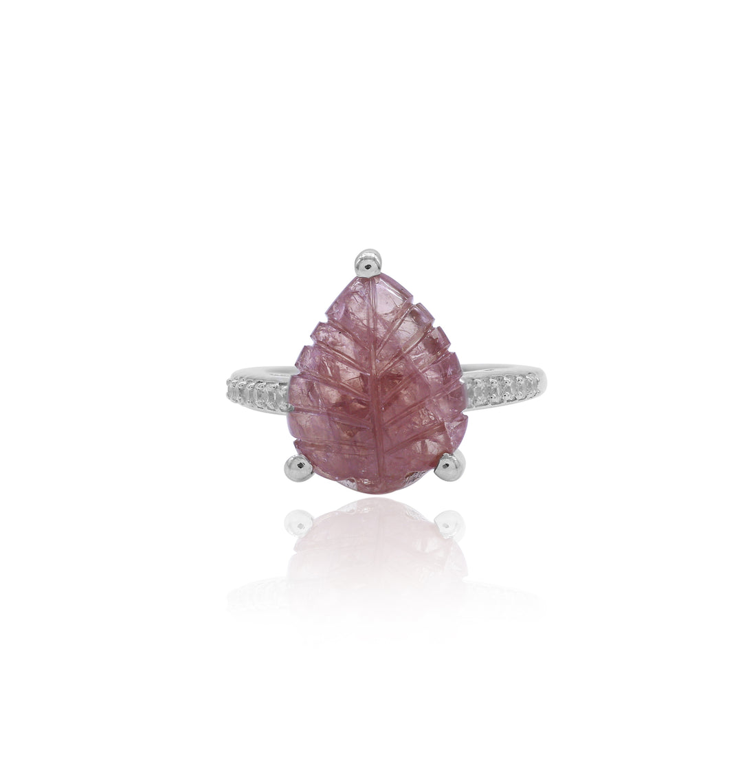 Natural Tourmaline Leaf Carving Design Ring