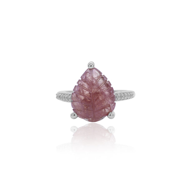 Natural Tourmaline Leaf Carving Design Ring