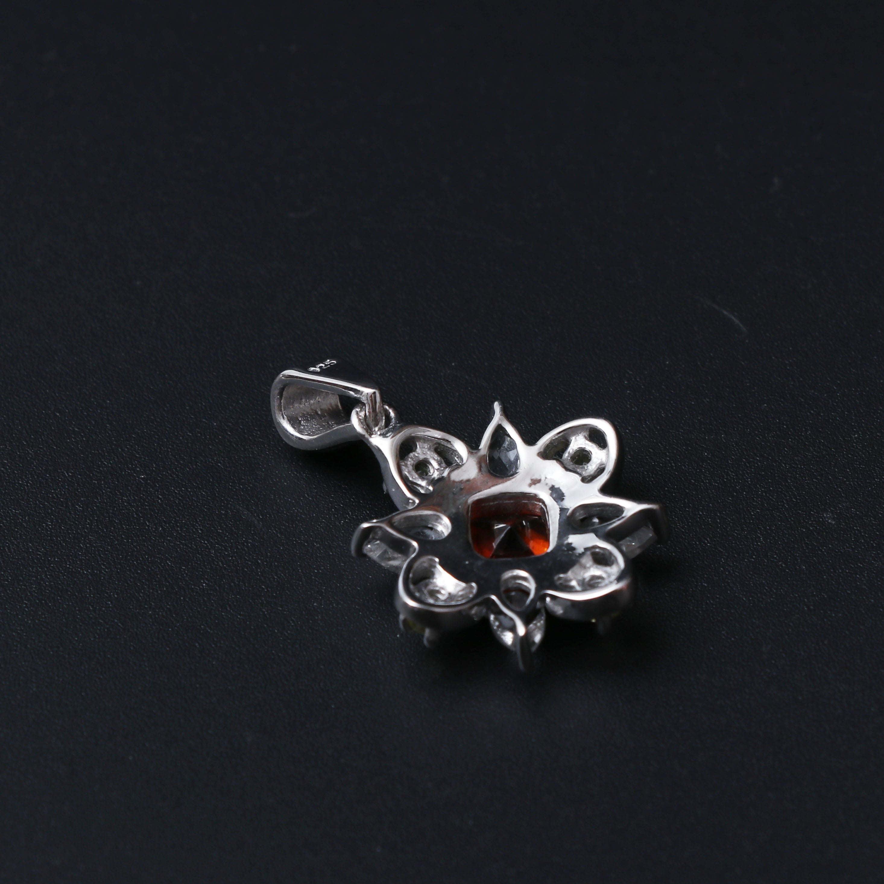 Garnet Sphene Topaz Floral Pendant With Chain