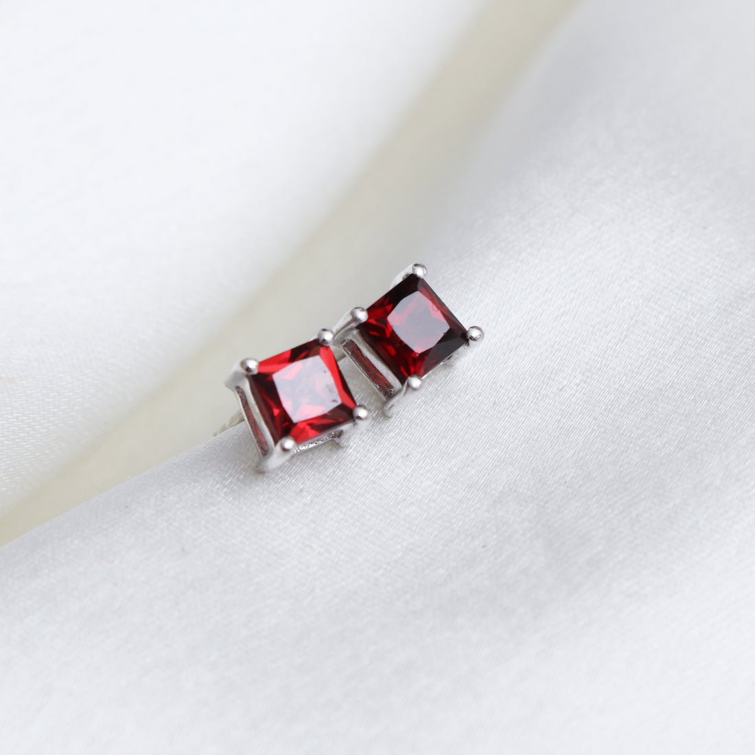 Garnet Square Stud Earring