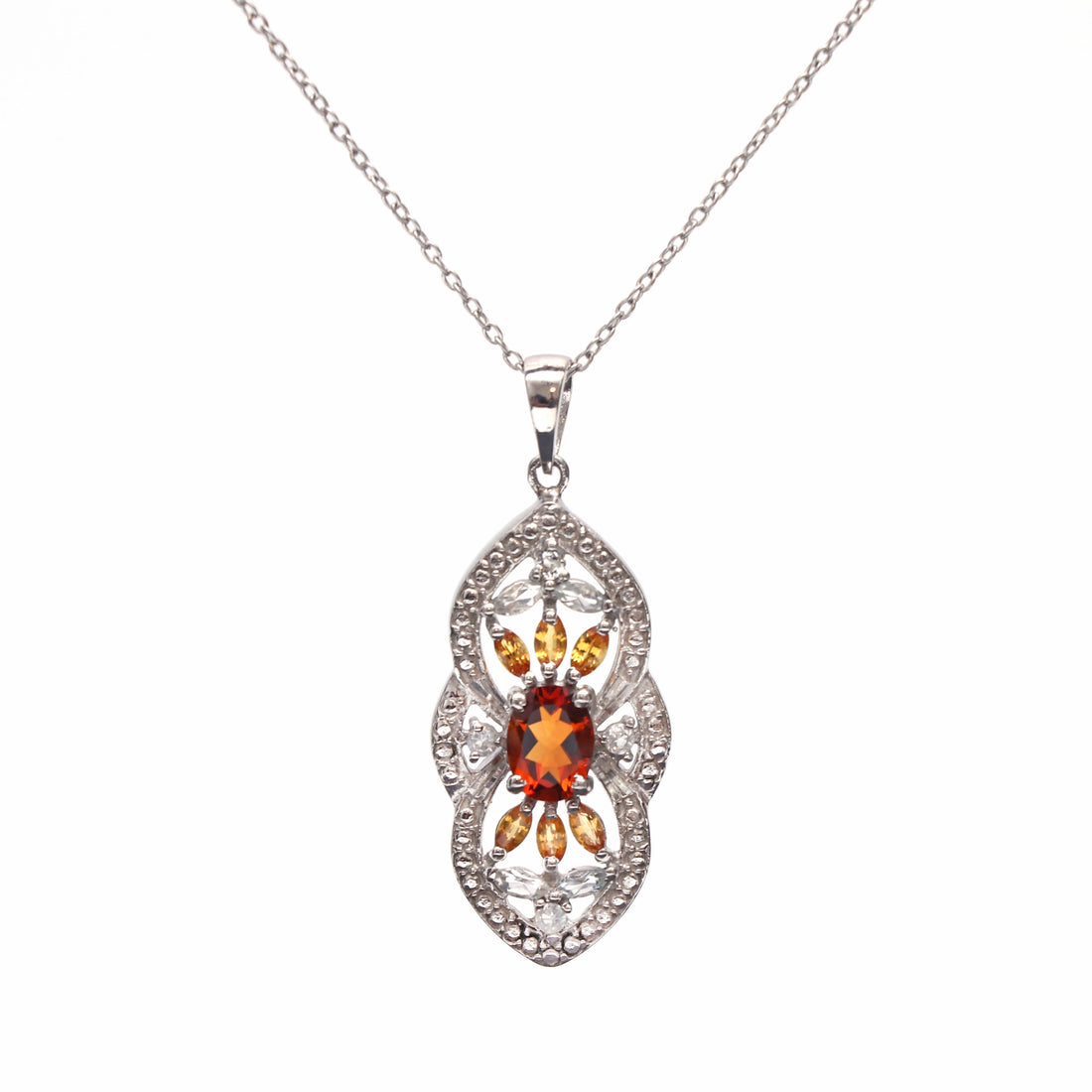 Garnet Citrine Topaz Pendant With Chain