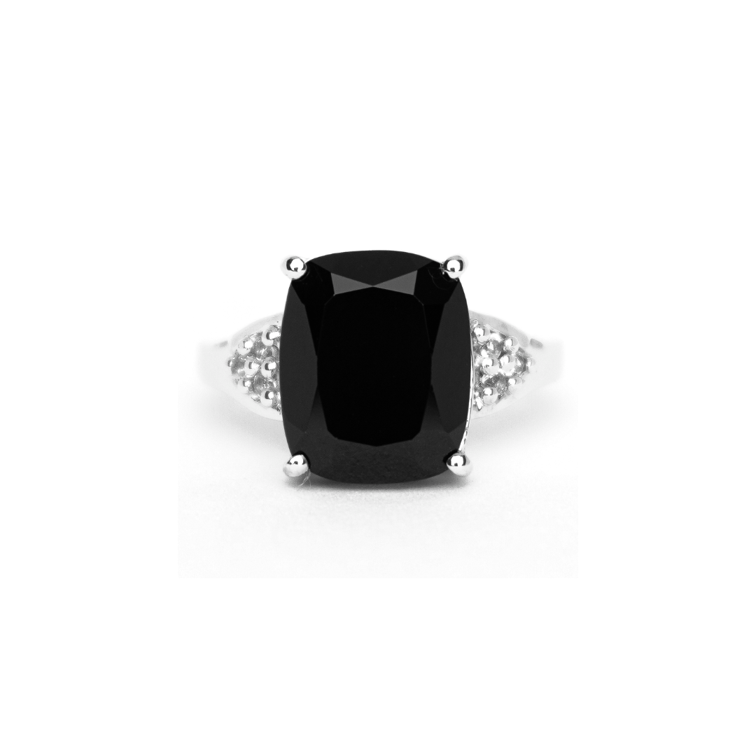 Black Spinel and White Topaz Ring