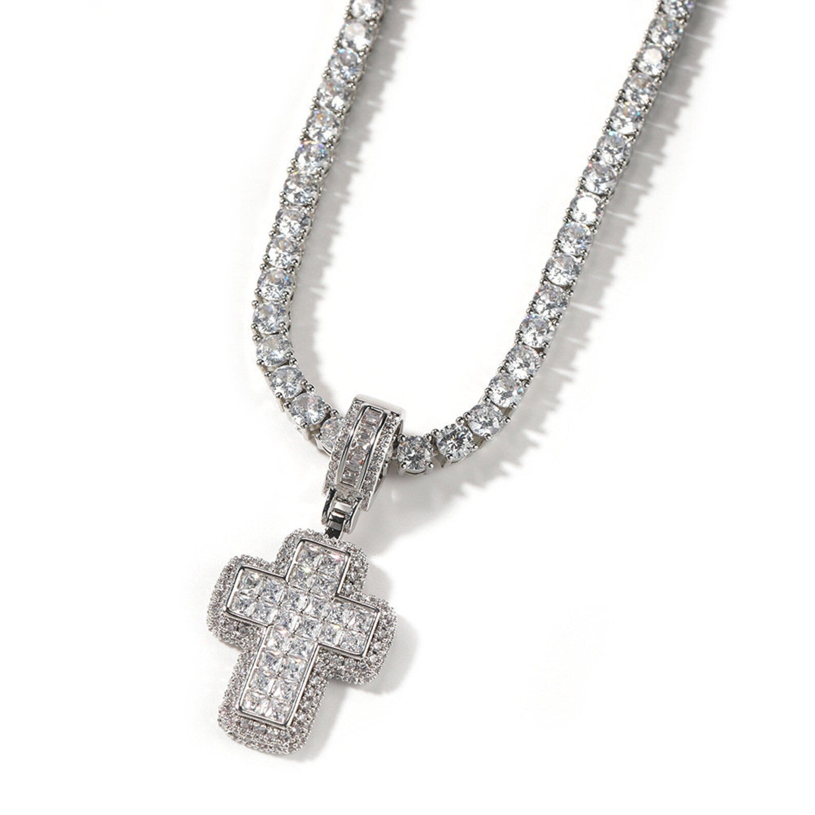 T CROSS EMERALD CUT ICED OUT PENDANT