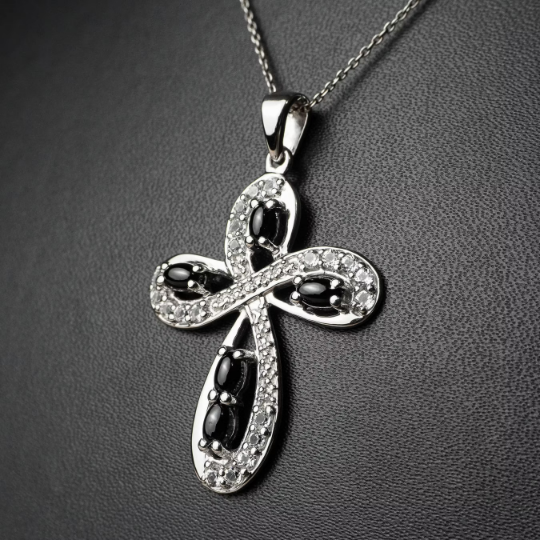 Black Spinel Cross Pendant White Topaz Jewelry