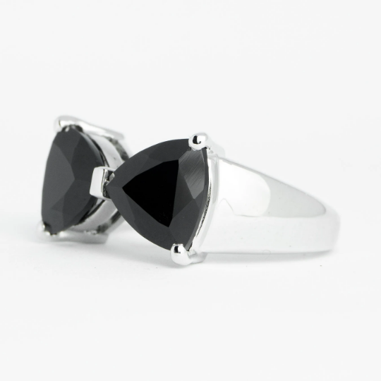 Black Spinel Dual Triangle Stone Ring
