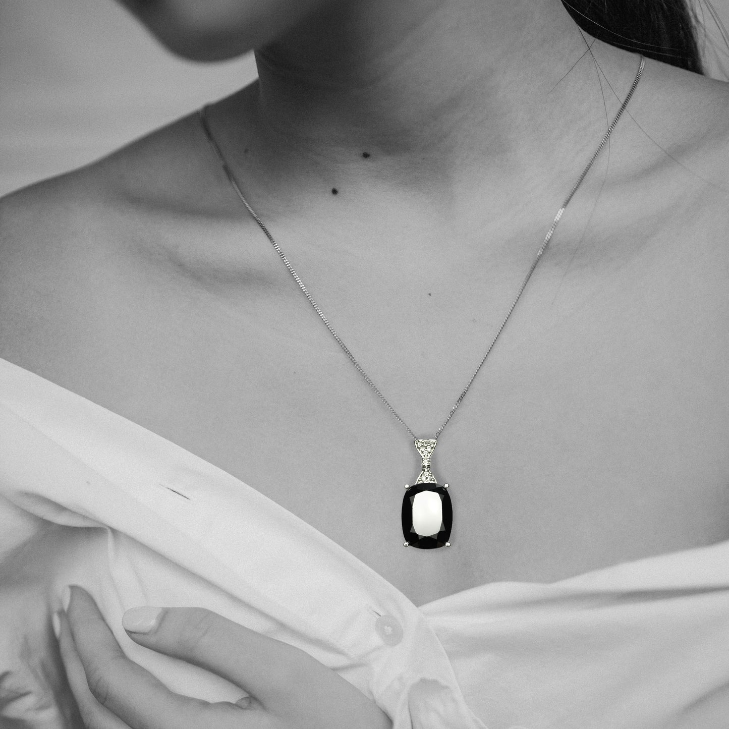 Natural Black Spinel and White Topaz Pendant (Comes with a complimentary chain)