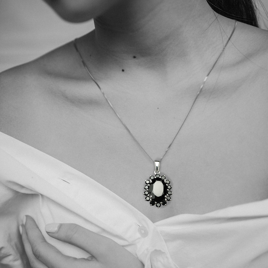 Night Sunflower Black Spinel Pendant (Comes with a complimentary silver chain)