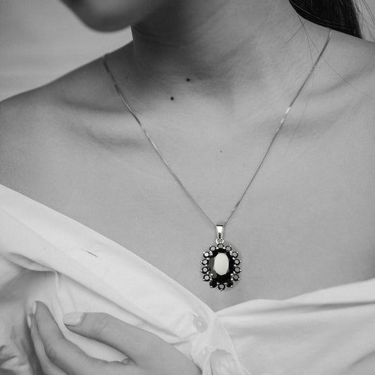 Night Sunflower Black Spinel Pendant (Comes with a complimentary silver chain)