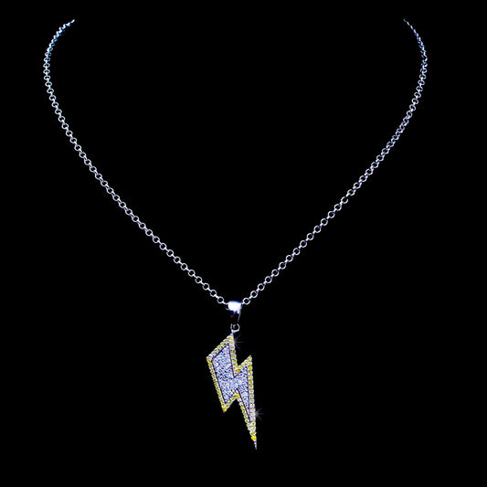 Iced Out Thunderbolt Pendant- Comes with complimentary silver cable chain