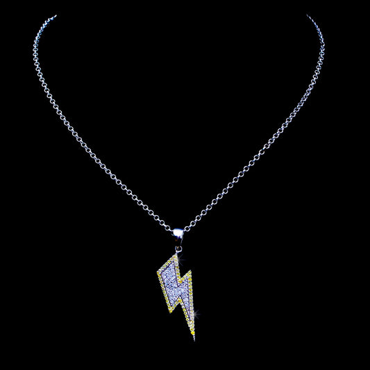 Iced Out Thunderbolt Pendant- Comes with complimentary silver cable chain