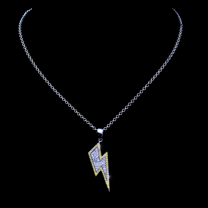 Iced Out Thunderbolt Pendant- Comes with complimentary silver cable chain
